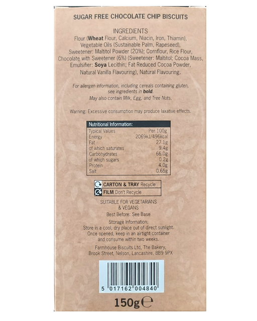 Farm House Sugar Free Chocolate Chip cookies  packet front Packet Pack