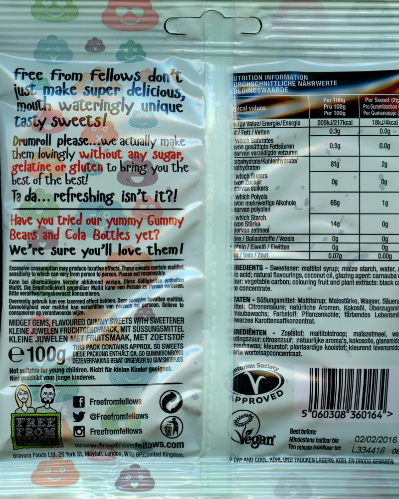 Free From Fellows Sugar Free Midget Gems (vegan) Back