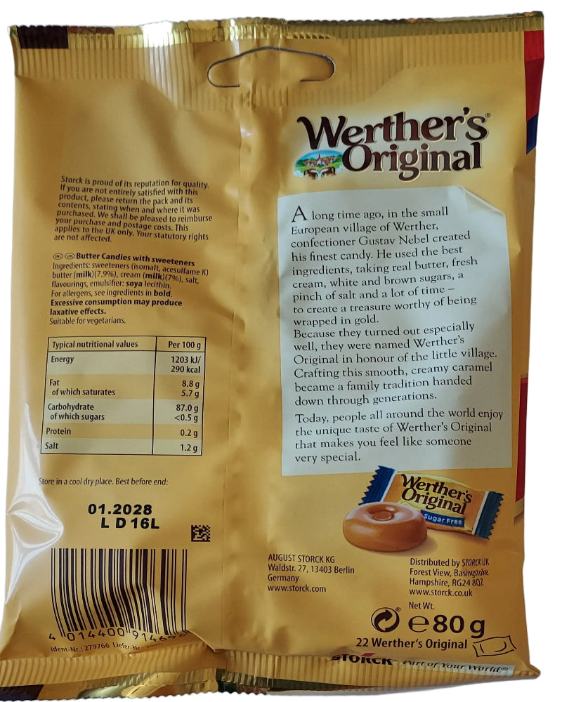 Werther's sugar free original packet back 