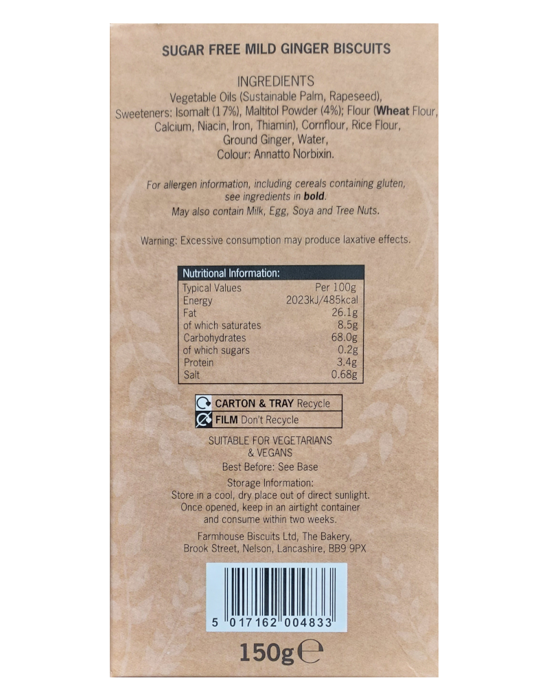 FarmHouse Sugar Free Ginger Cookies packet front