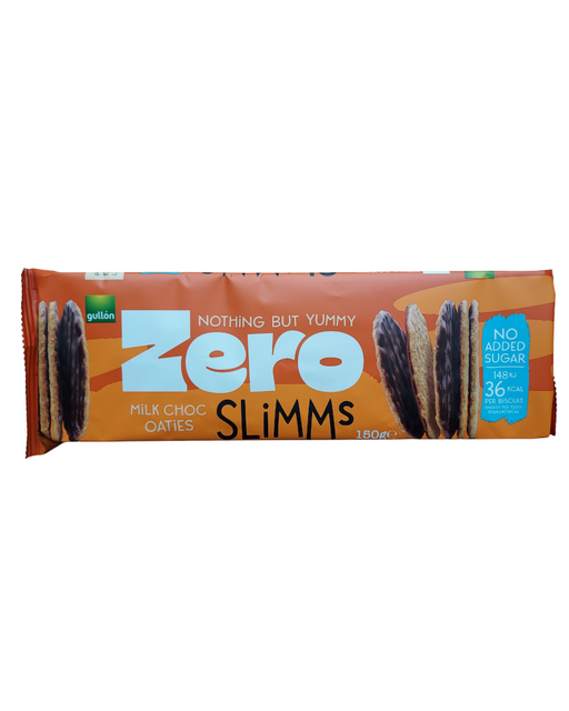 Slimms Zero milk choc oats bar packaging on a white background