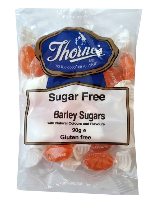 Packaging of Thorne's sugar-free barley sugars with a blue label.