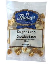 Packaging of Thorne's Sugar Free Chocolate Limes on a white background