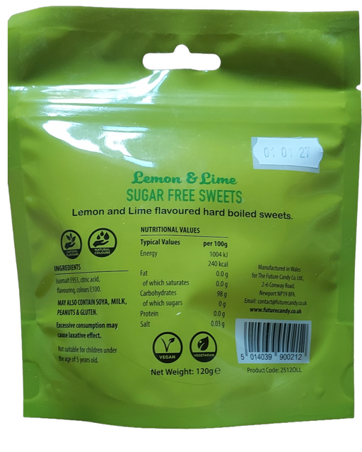 Zero Sugar 100% Candy Lemon & Lime pouch back