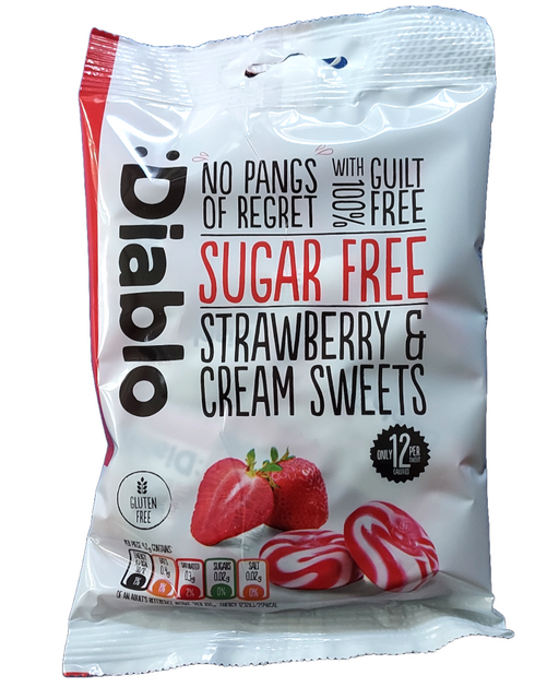 packet of diablo strawberry and cream sugar free sweets packet front
