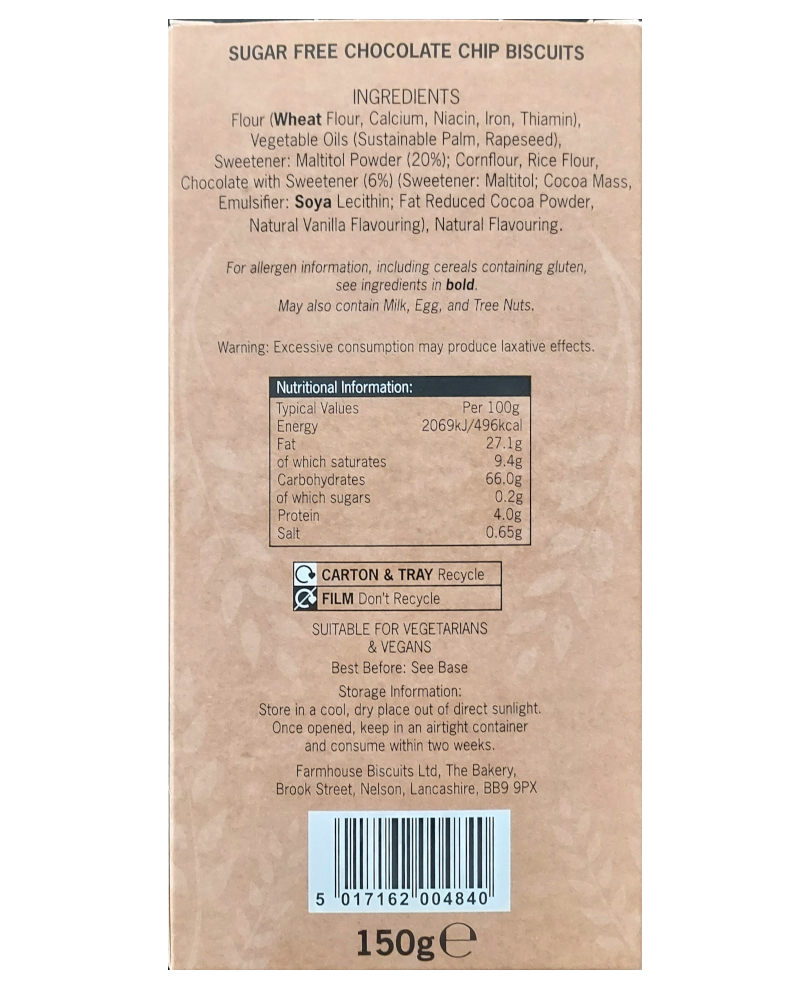 Farm House Sugar Free Chocolate Chip cookies  packet front Packet Pack