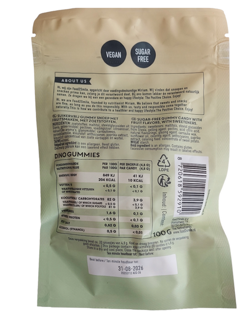 Food2Smile Sugar Free Dino Gummies packet back
