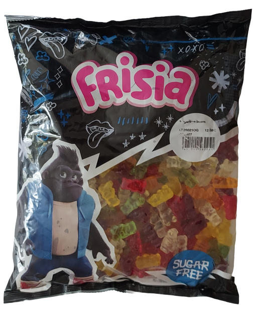 Frisia gummy bears package with a cartoon character on a black background