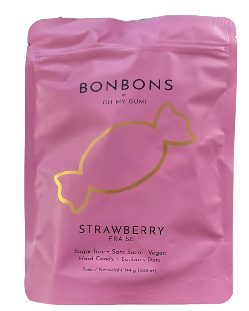 A pink stand-up pouch of Bonbons by Oh My Gumi Strawberry  large 144g pouch