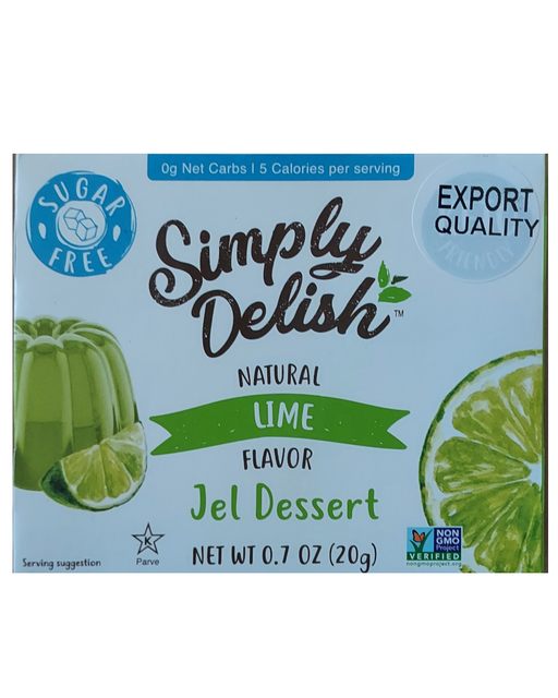 Simply Delish lime flavor jel dessert packaging  front on a white background