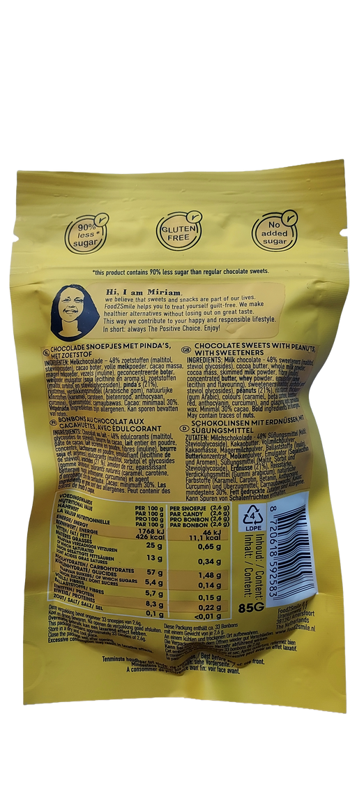 Yellow package with nutritional information and branding on a white background