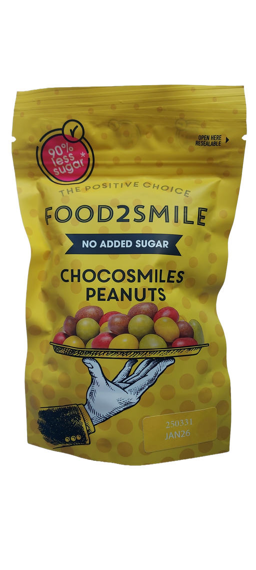 Packaging of FOOD2SMILE Chocosmiles Peanuts on a white background