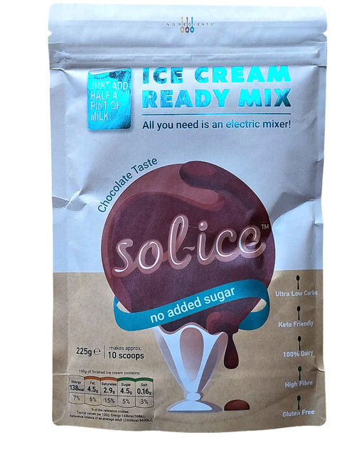 sol-ice chocolate ice cream ready mix packaging on a white background
