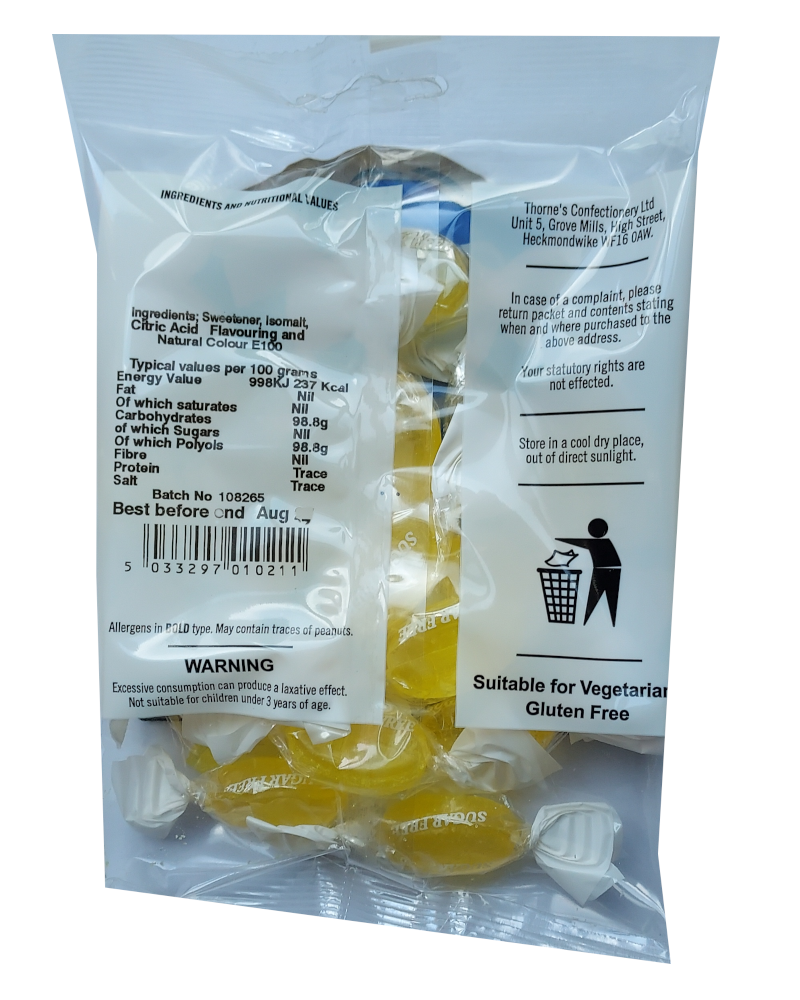 Thornes sugar free aniseed drops packet back