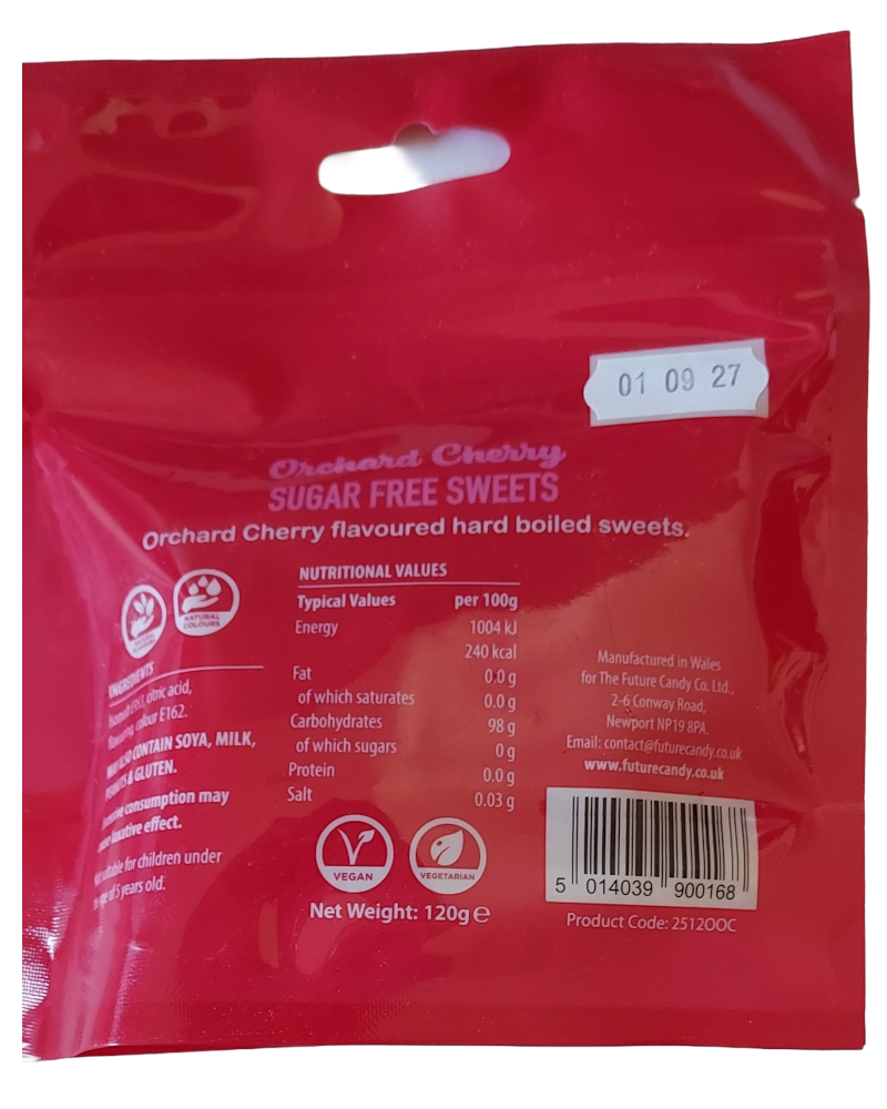 Zero Sugar 100% Candy Orchard Cherry pouch back