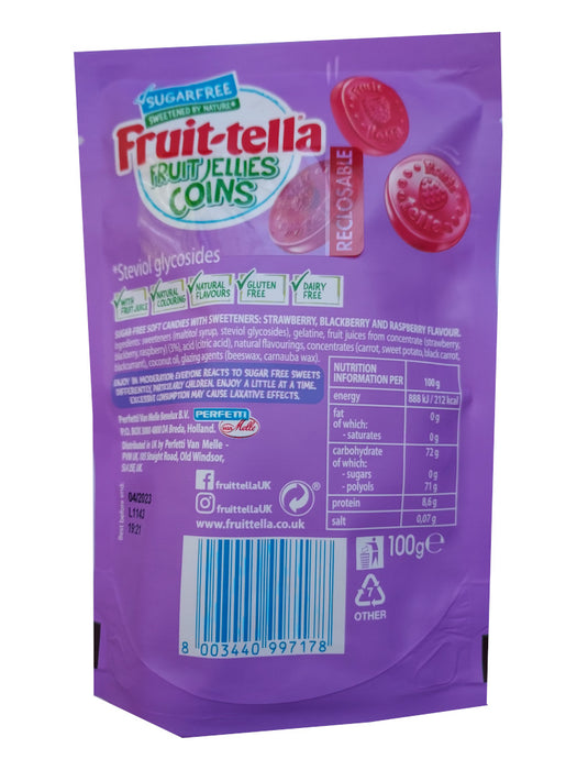Fruittella  Sugar Free Fruit Jellies  Coins packet back