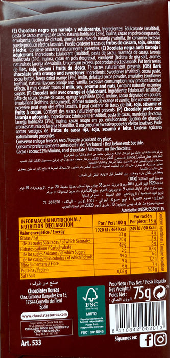Torras Dark Chocolate with Orange  (NAS) packet back