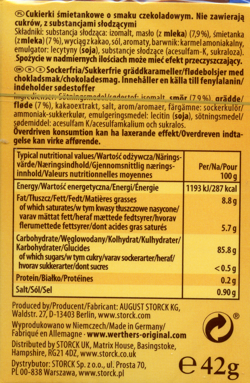 Werther's Sugar Free Chocolate Caramels  (pocket Box)