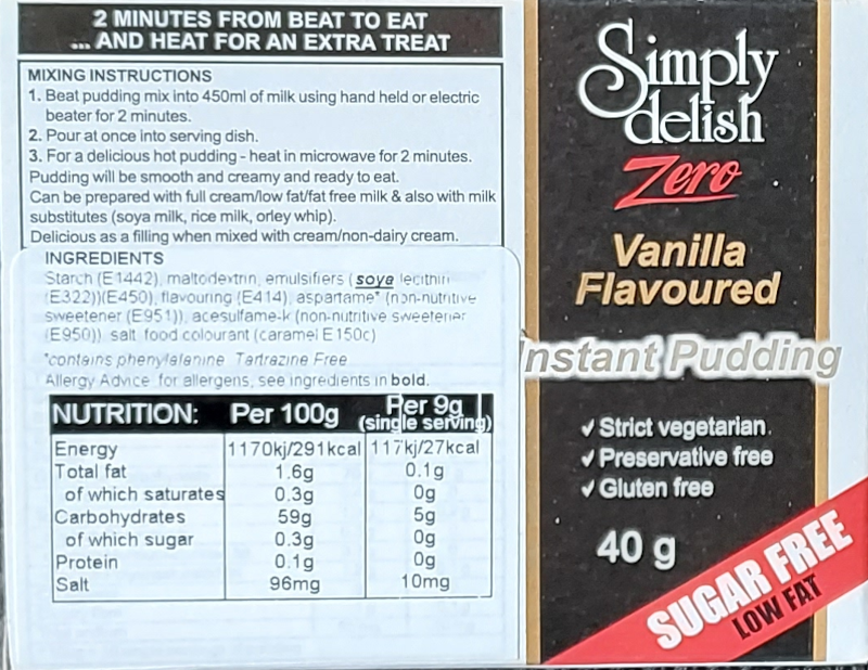 Delish Sugar Free Vanilla Flavoured Instant Pudding
