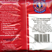 Uncle Joe's  Sugar free Mint Balls back